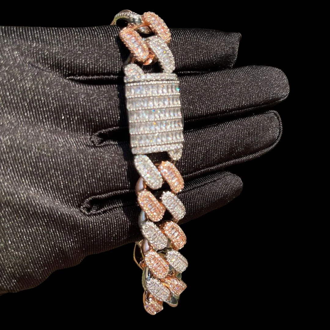 20MM Baguette Link Iced Out Diamond Necklace Bracelet Set - Image 13