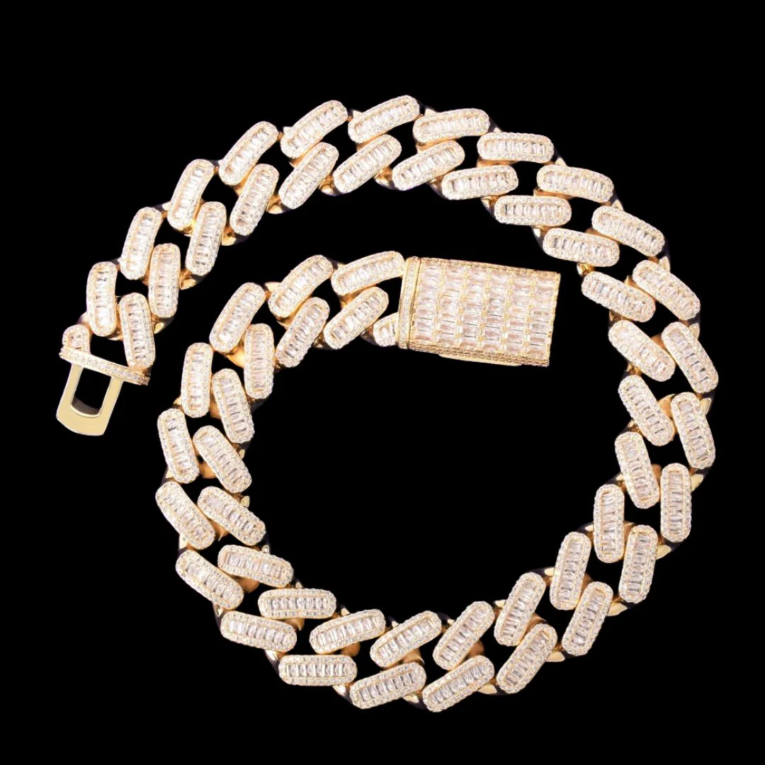 20MM Baguette Link Iced Out Diamond Necklace Bracelet Set - Image 2