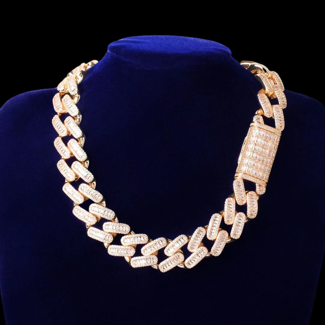 20MM Baguette Link Iced Out Diamond Necklace Bracelet Set - Image 3
