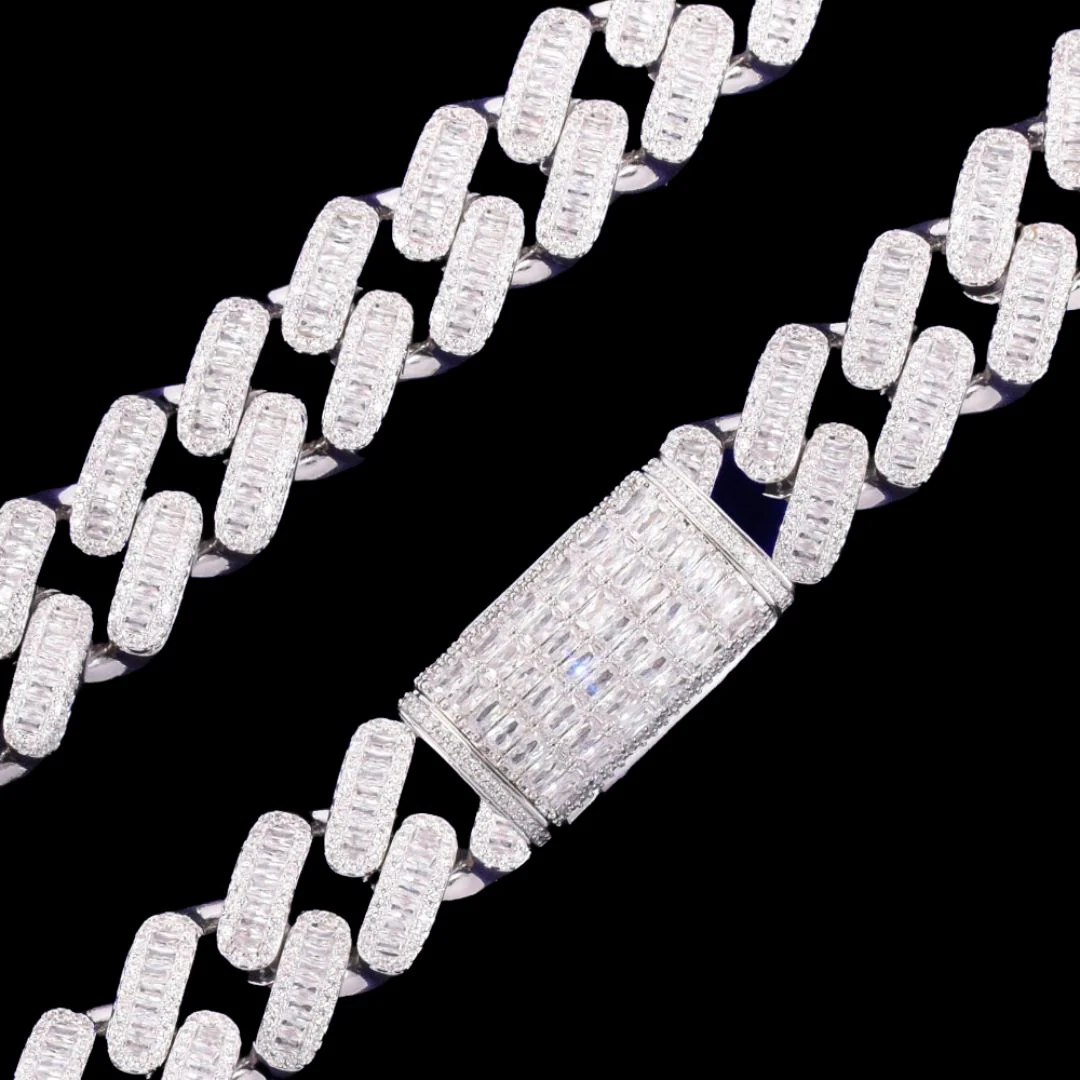 20MM Baguette Link Iced Out Diamond Necklace Bracelet Set - Image 4