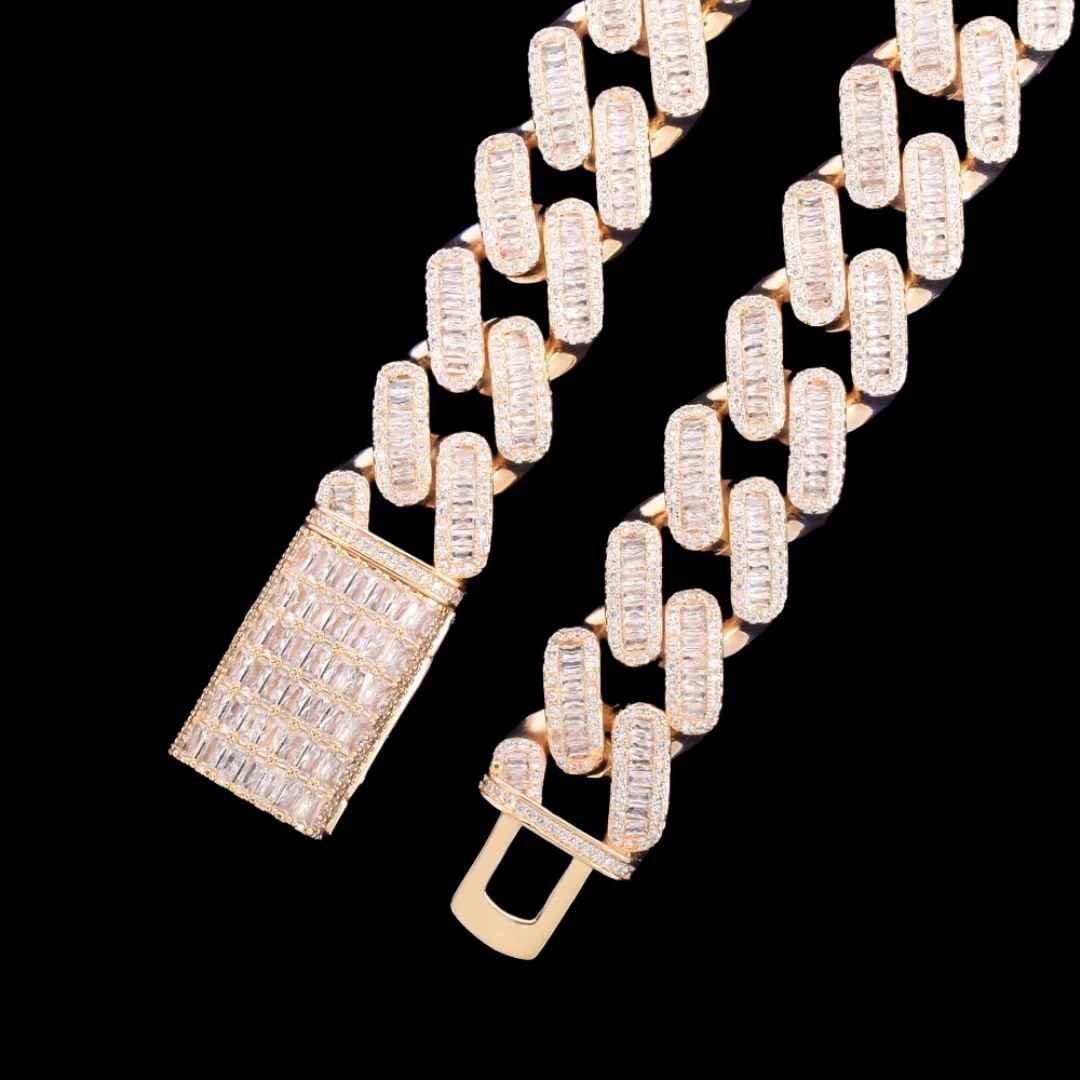 20MM Baguette Link Iced Out Diamond Necklace Bracelet Set - Image 5