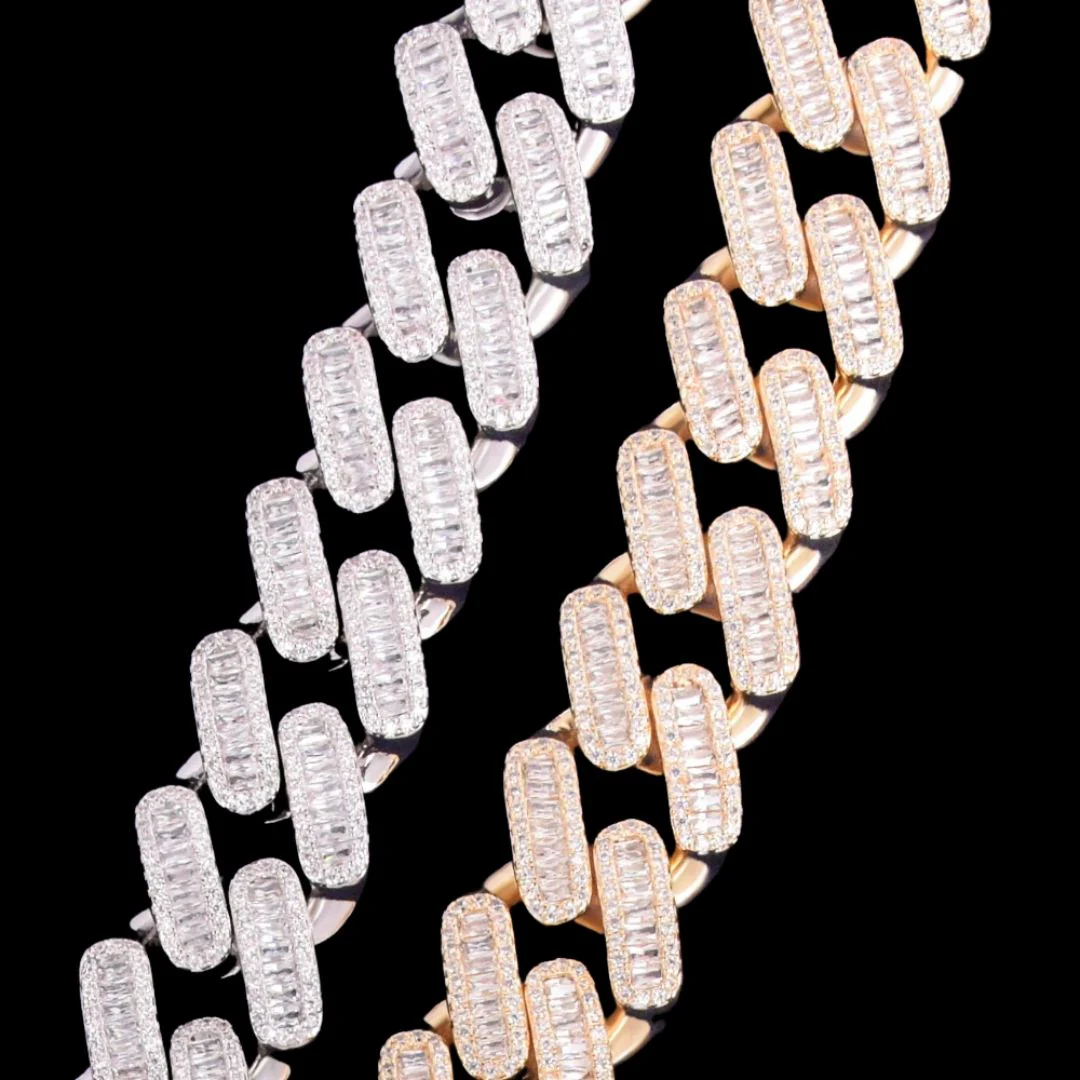 20MM Baguette Link Iced Out Diamond Necklace Bracelet Set - Image 6