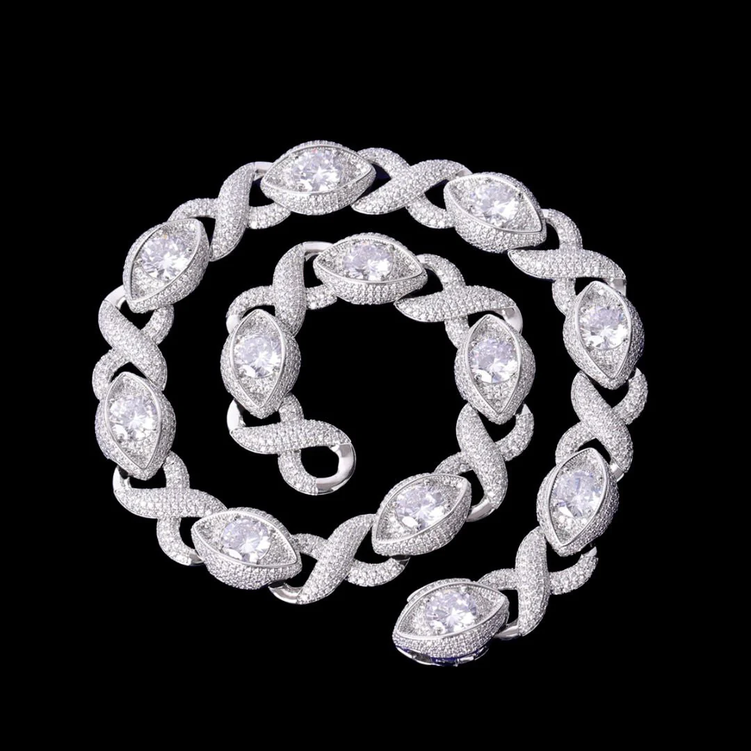20MM Diamond Eyes Infinity Linked Iced Out Diamond Necklace Bracelet Set - Image 2