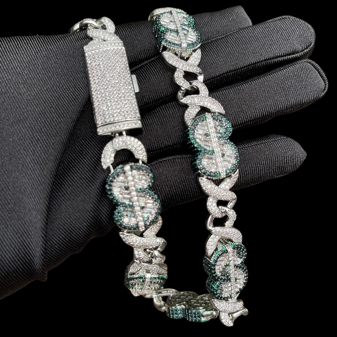 20MM Dollar Sign Link Iced Out Diamond Necklace Chain - Image 3