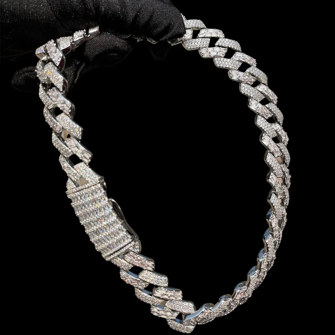 20MM Duo Stones Baguette Clasp Iced Out Diamond Necklace Chain - Image 2