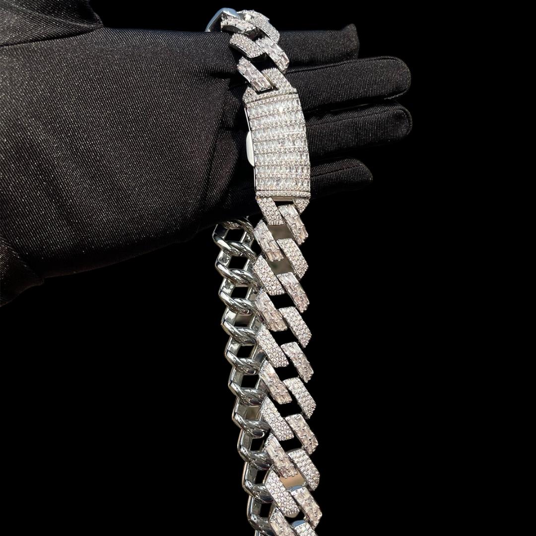 20MM Duo Stones Baguette Clasp Iced Out Diamond Necklace Chain - Image 3