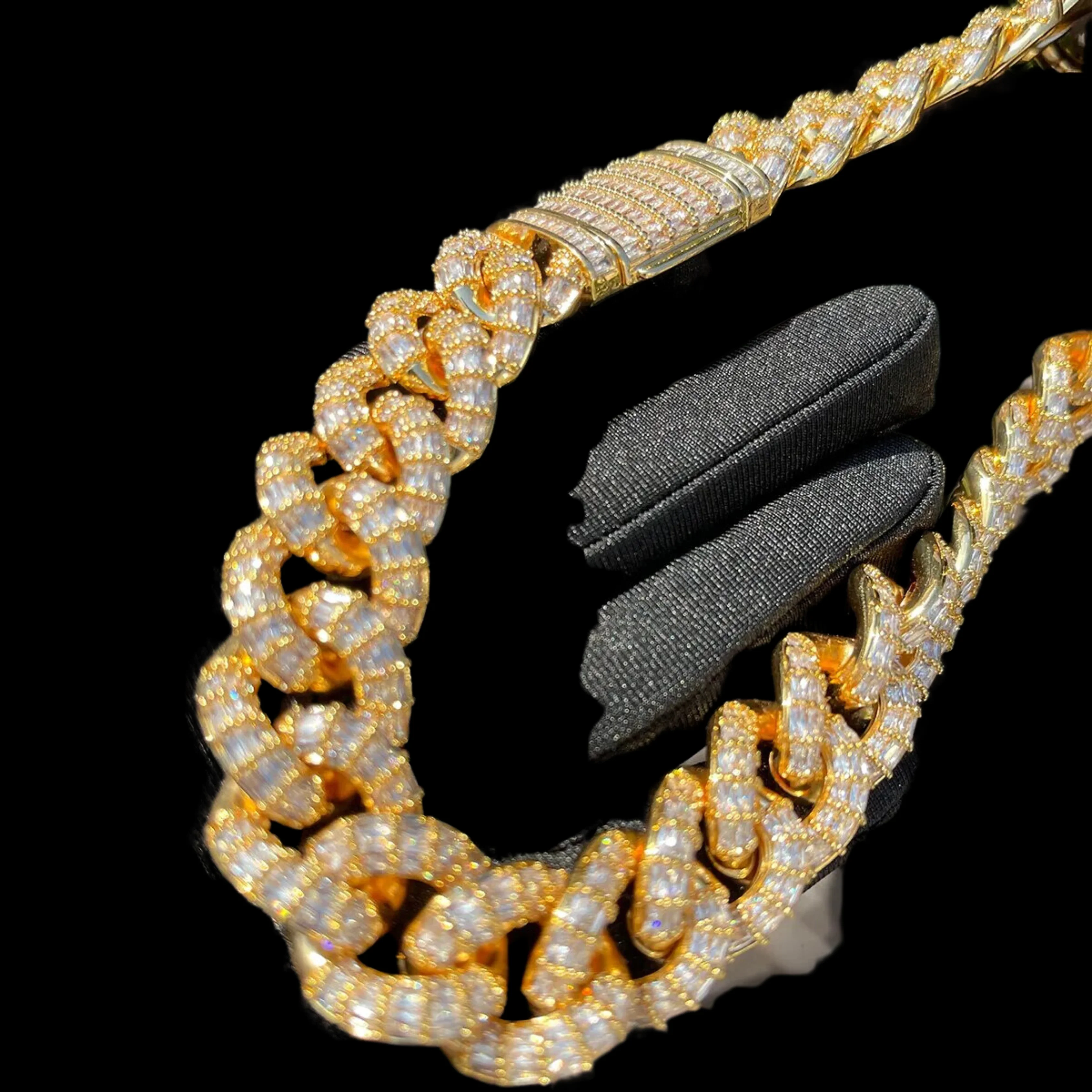 20MM Full Baguette Linked Iced Out Diamond Necklace Chain - Image 3