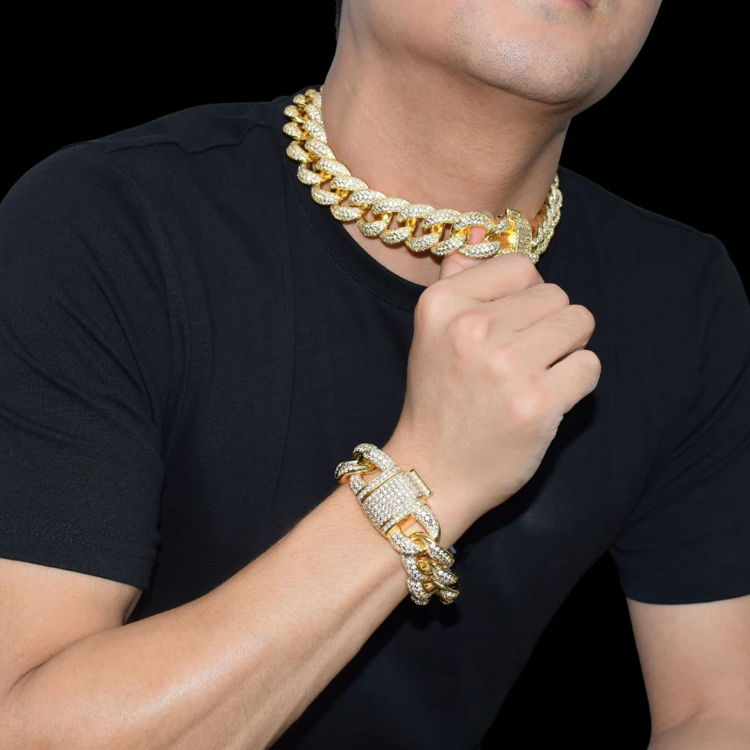 20MM Prong Baguette Iced Out Diamond Necklace Bracelet Set - Image 5