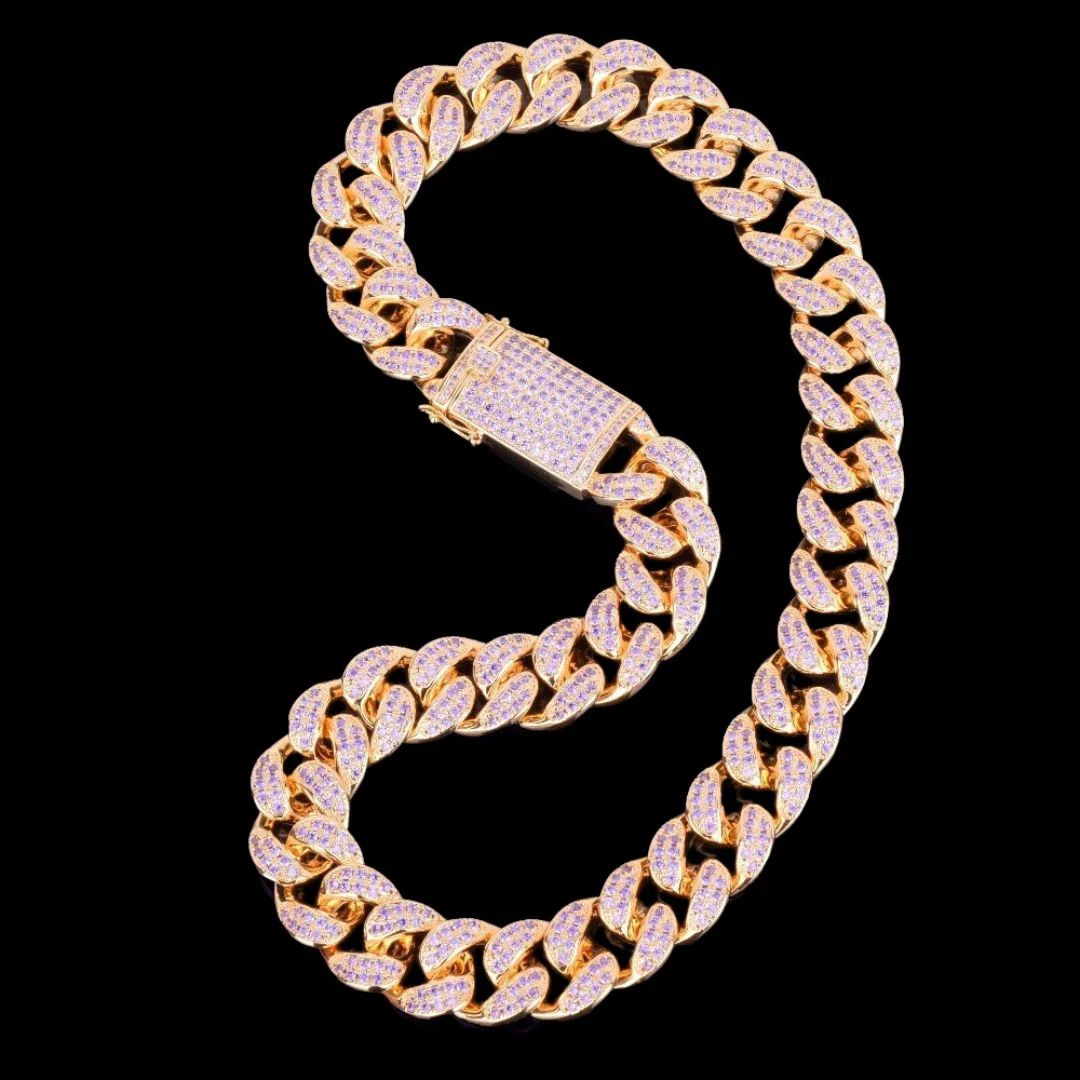 20MM Purple Stones Iced Out Diamond Necklace Chain - Image 2
