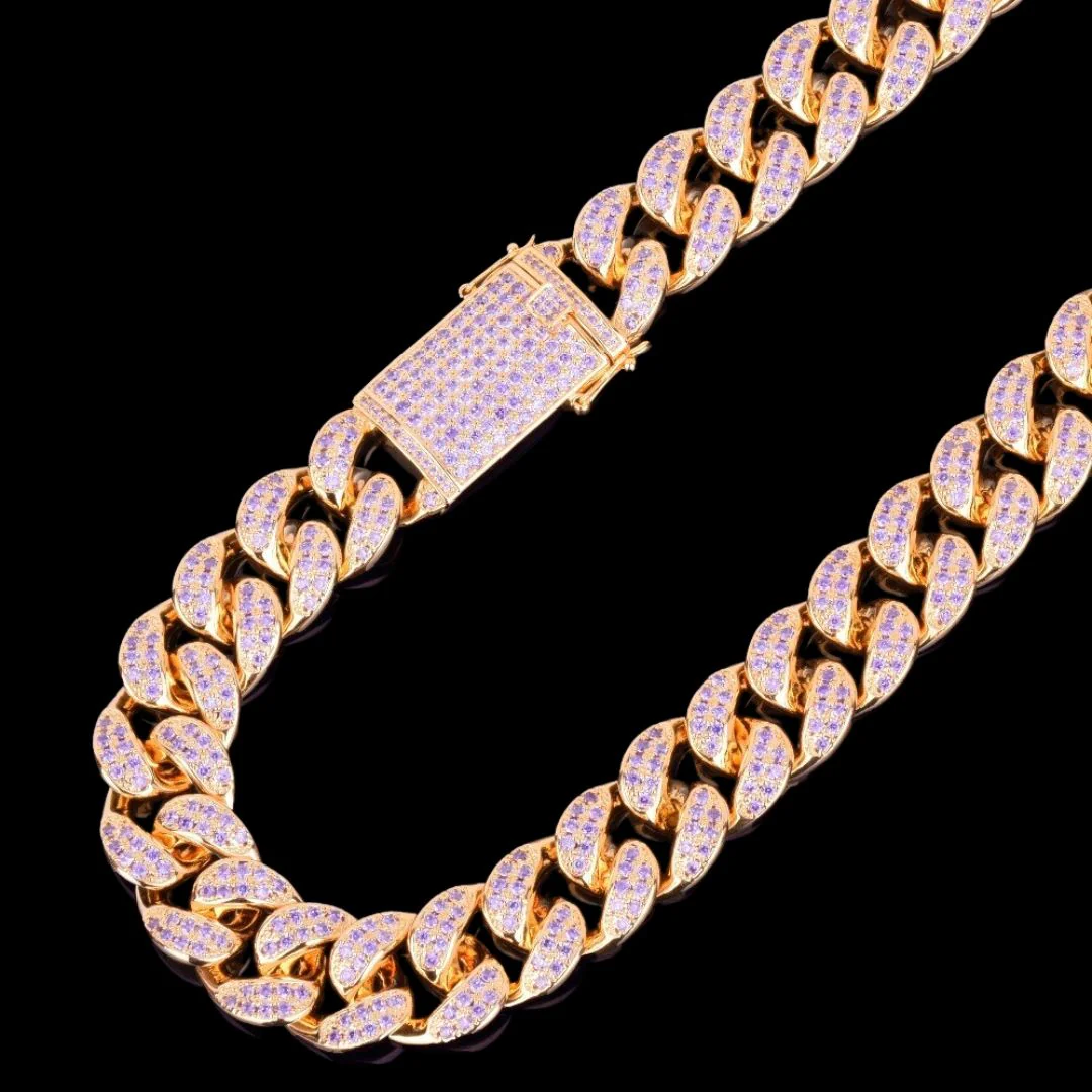 20MM Purple Stones Iced Out Diamond Necklace Chain - Image 3
