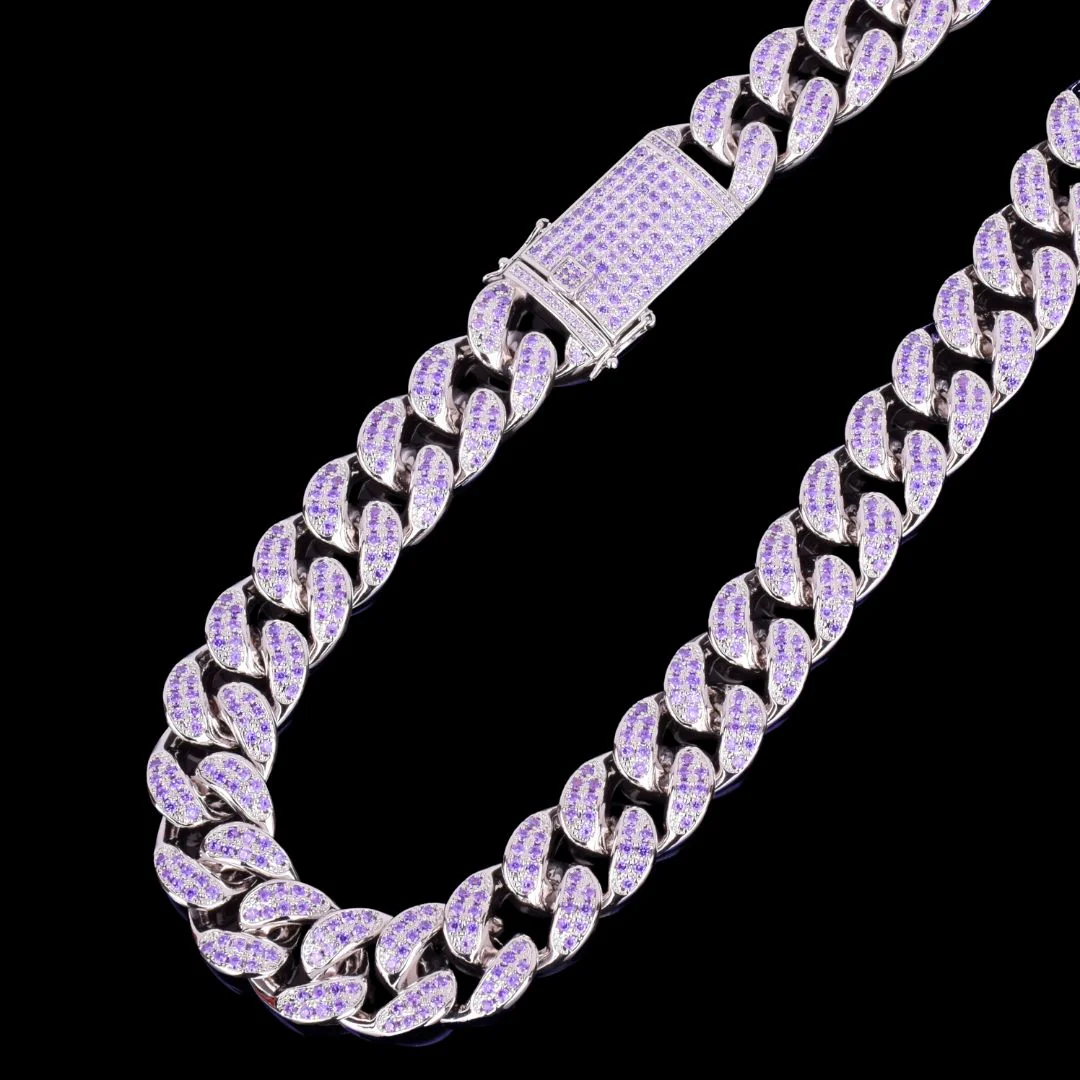 20MM Purple Stones Iced Out Diamond Necklace Chain - Image 4