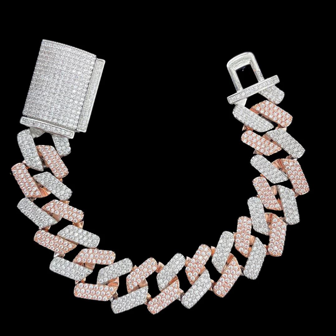 20MM Solid Duo Rose Iced Out Diamond Necklace Bracelet Set - Image 3