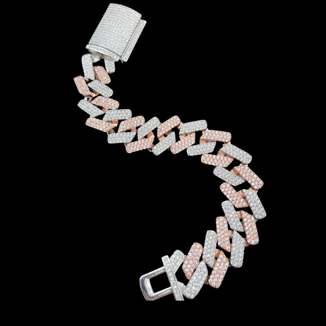 20MM Solid Duo Rose Iced Out Diamond Necklace Bracelet Set - Image 5