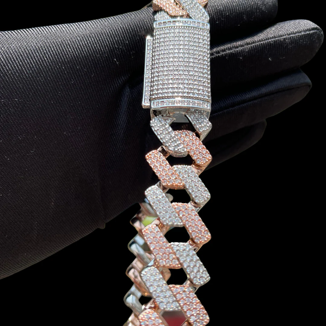 20MM Solid Duo Rose Iced Out Diamond Necklace Bracelet Set - Image 8