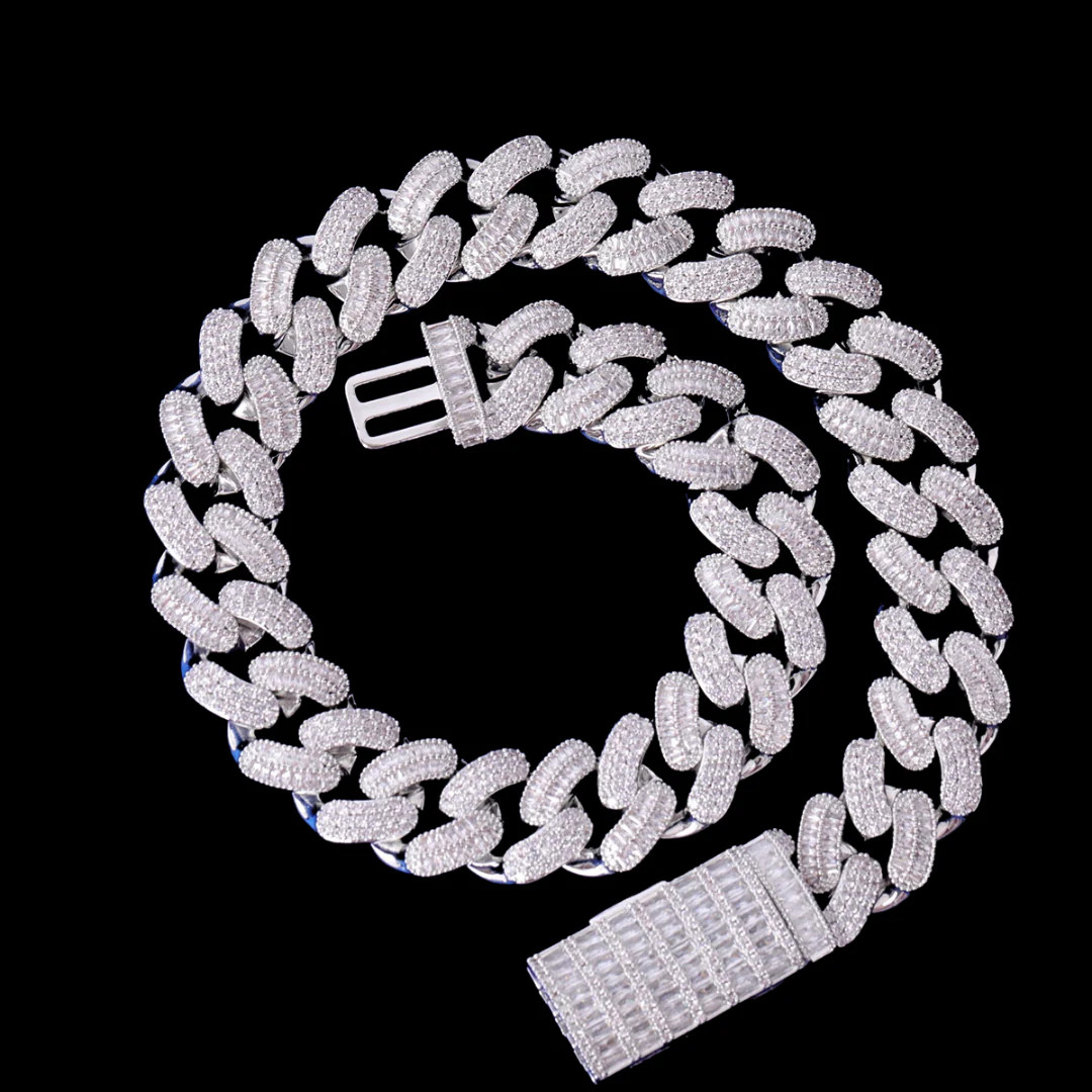 20MM Stones and Baguette Cuban Link Iced Out Diamond Necklace Bracelet Set - Image 2
