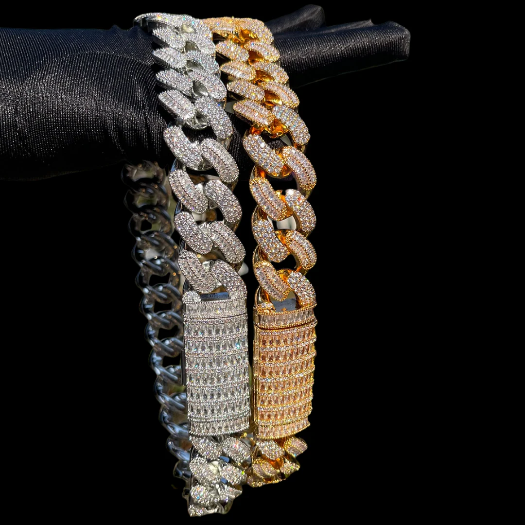 20MM Stones and Baguette Cuban Link Iced Out Diamond Necklace Bracelet Set - Image 7