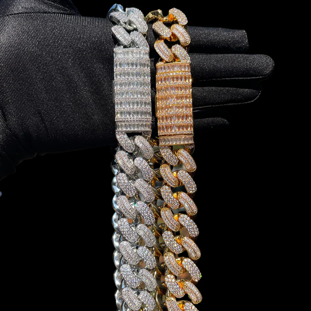 20MM Stones and Baguette Cuban Link Iced Out Diamond Necklace Bracelet Set - Image 8