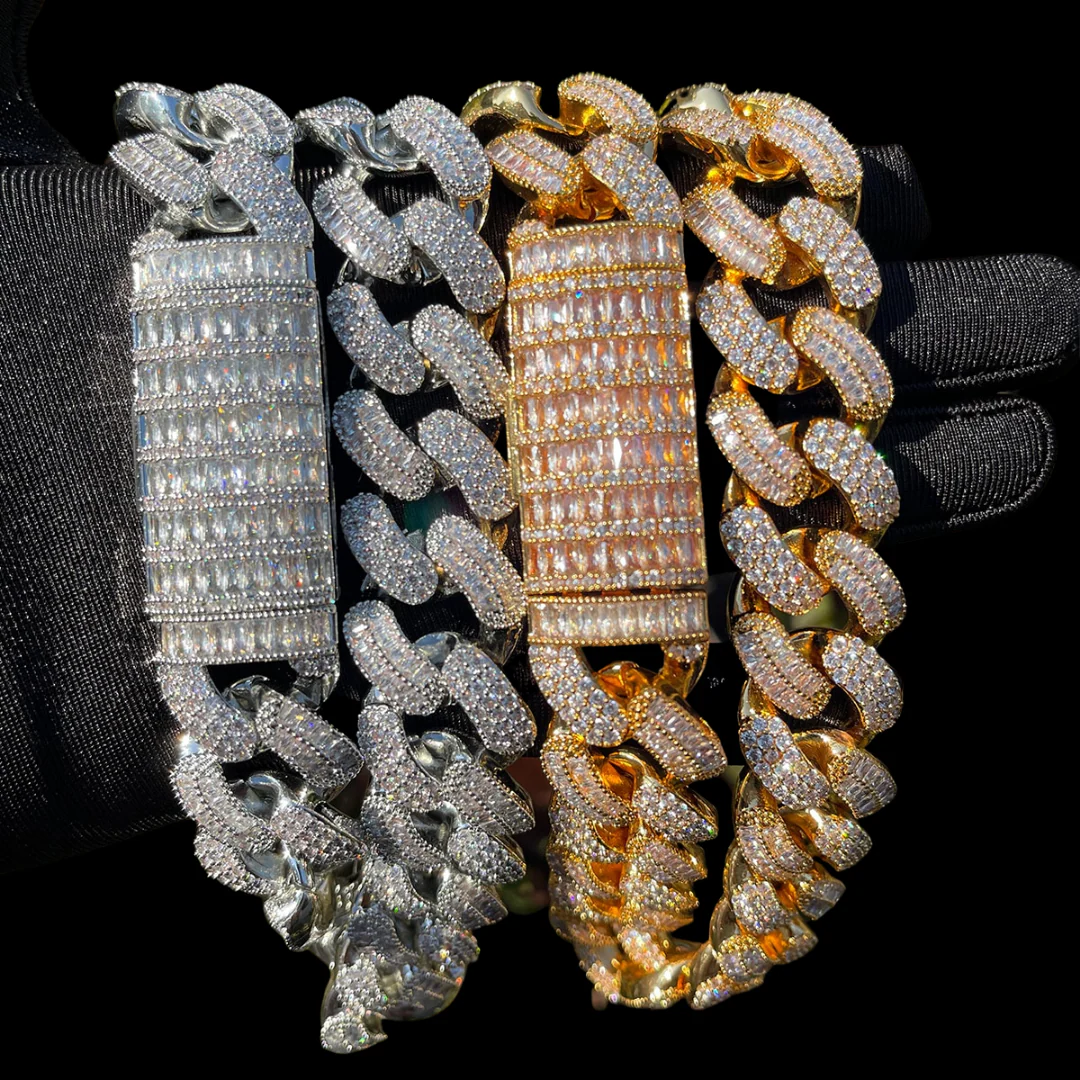 20MM Stones and Baguette Cuban Link Iced Out Diamond Necklace Chain - Image 3