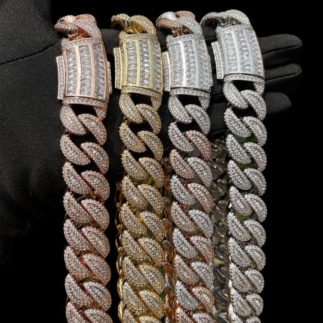 20MM Tennis-Baguette-Diamond Triple Edition Iced Out Diamond Necklace Chain - Image 11