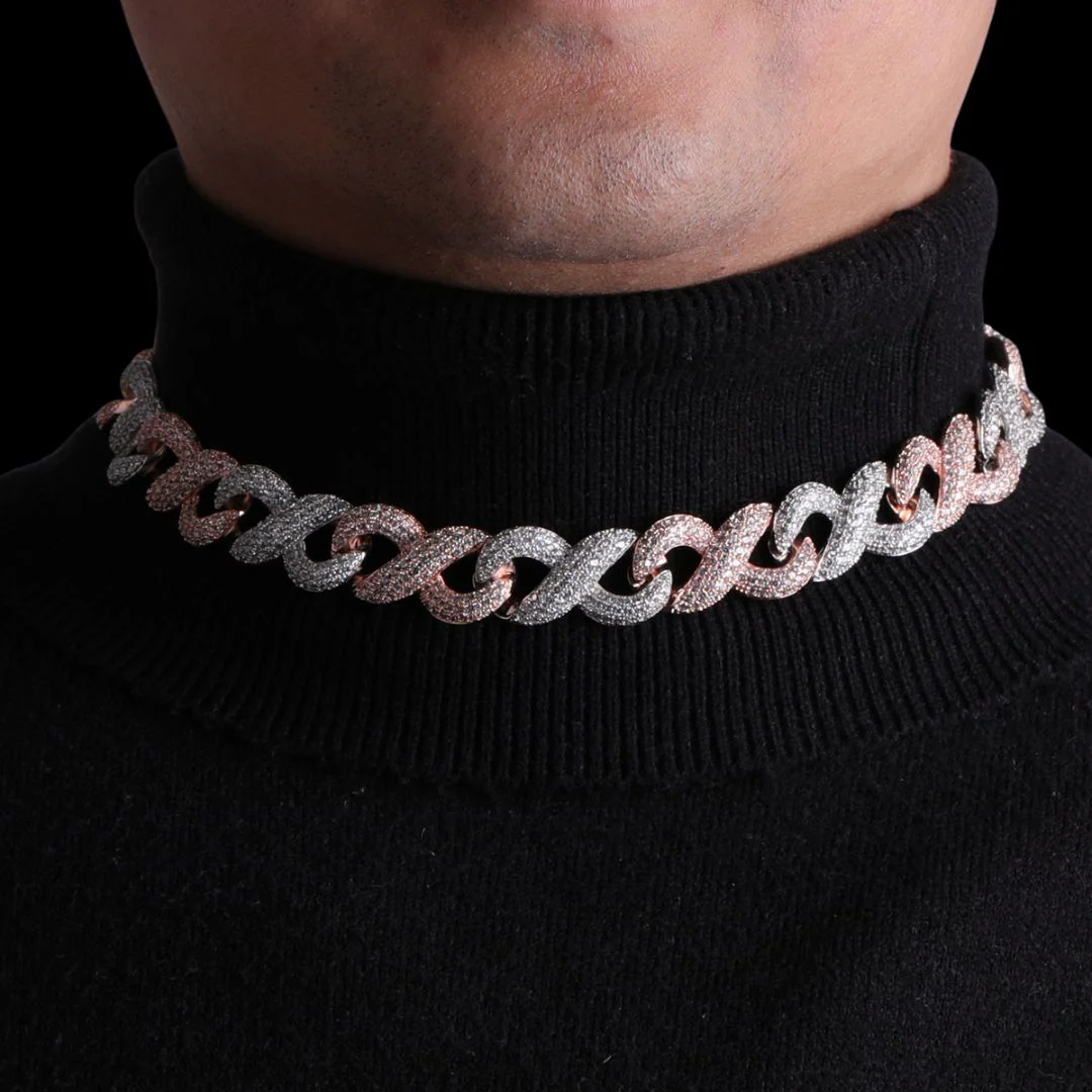 20MM Two Tone Infinity Iced Out Diamond Necklace Chain - Image 3