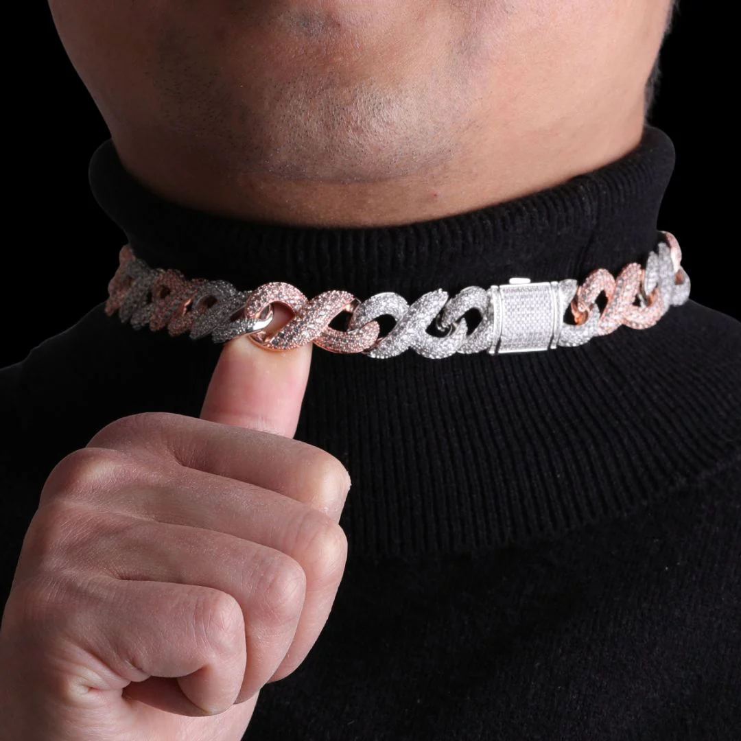 20MM Two Tone Infinity Iced Out Diamond Necklace Chain - Image 4