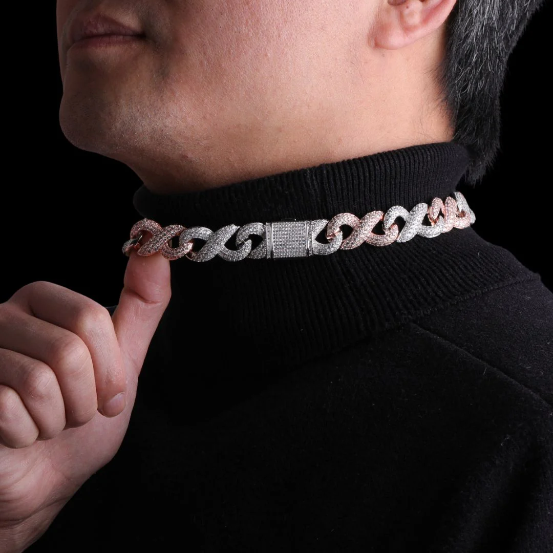 20MM Two Tone Infinity Iced Out Diamond Necklace Chain - Image 5