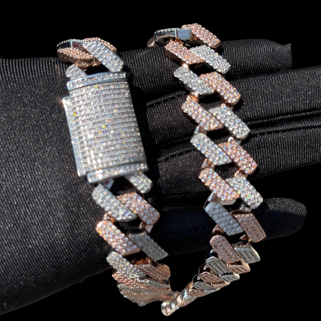 20MM Two Tone Rose Silver Miami Cuban Iced Out Diamond Necklace Chain - Image 7