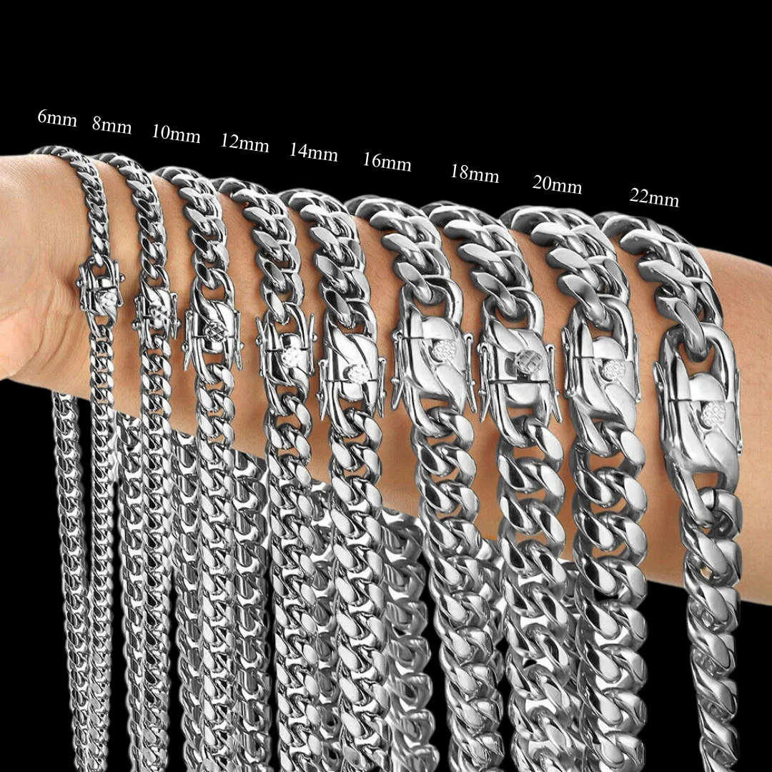 6MM-20MM Push Button Lock Clasp Luxury Stainless Steel Necklace Chain - Image 10