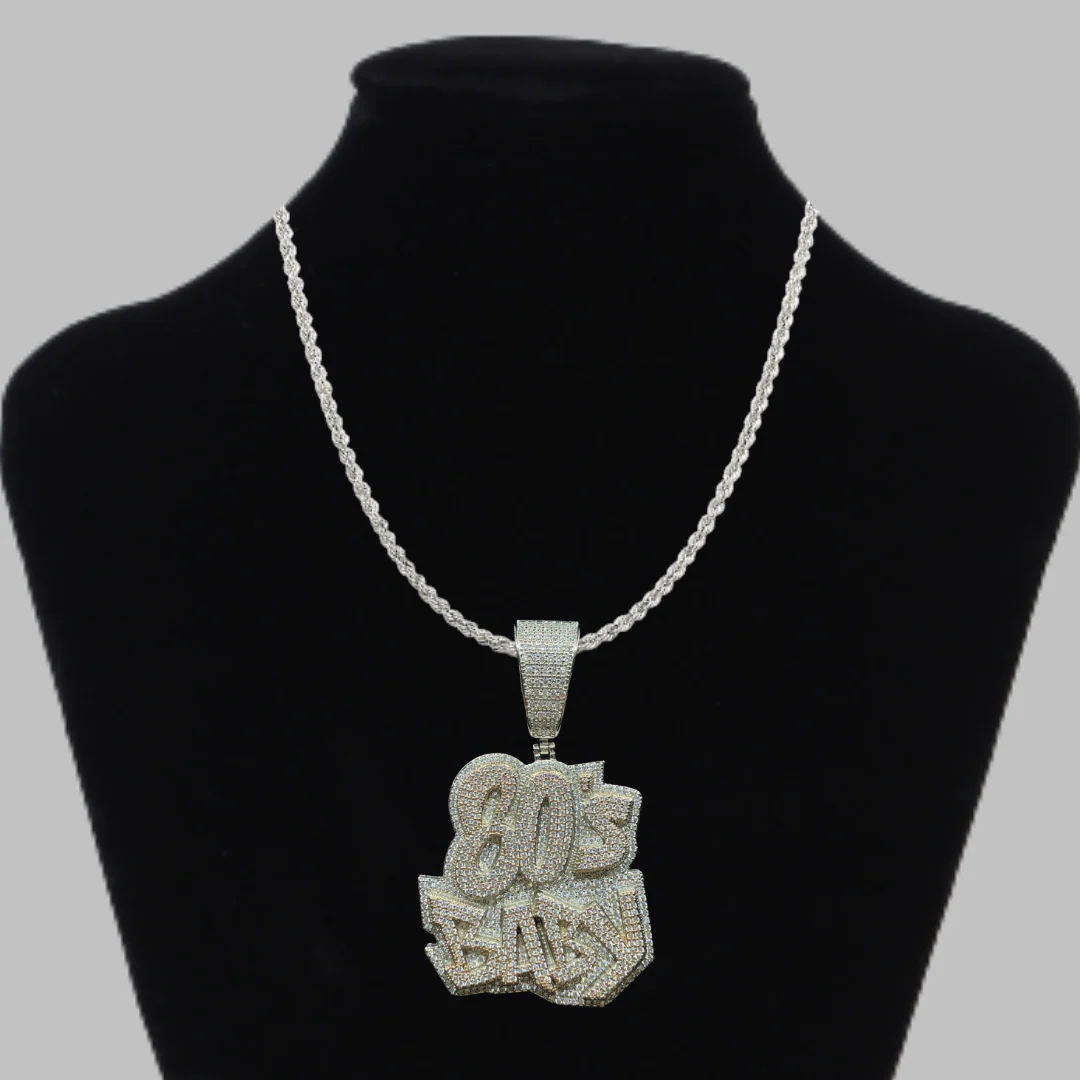 80's BABY Two Tone Iced Out Letter Diamond Pendant Necklace - Image 2