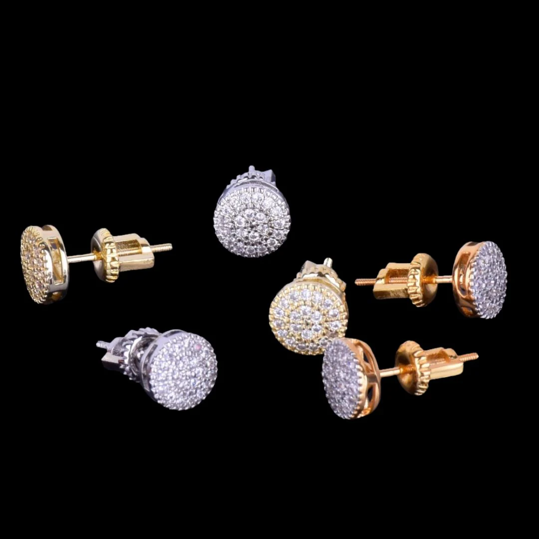 8MM Round Cut Iced Out Diamond Stud Earrings - Image 3