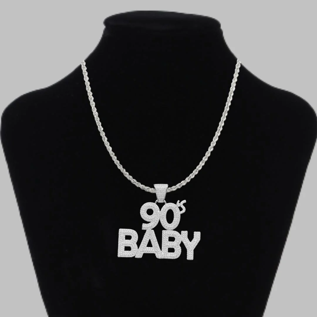 90's Baby Iced Out Letter Diamond Pendant Necklace - Image 2
