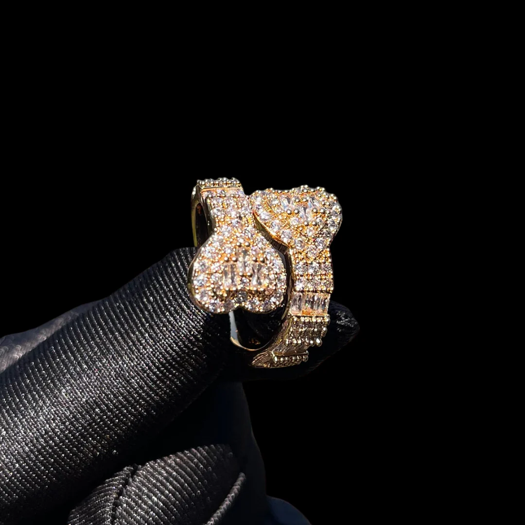 Adjustable Double Heart Iced Out Diamond Ring - Image 3