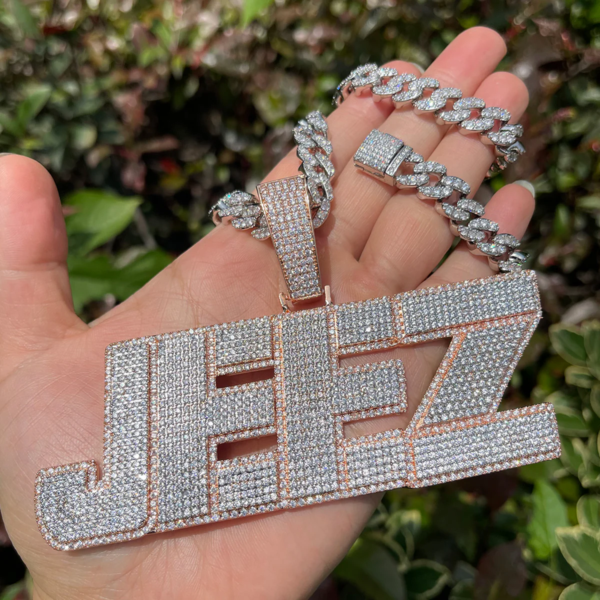 All Caps Bold and Bling Iced Out Personalized Custom Name Necklace Pendant - Image 2