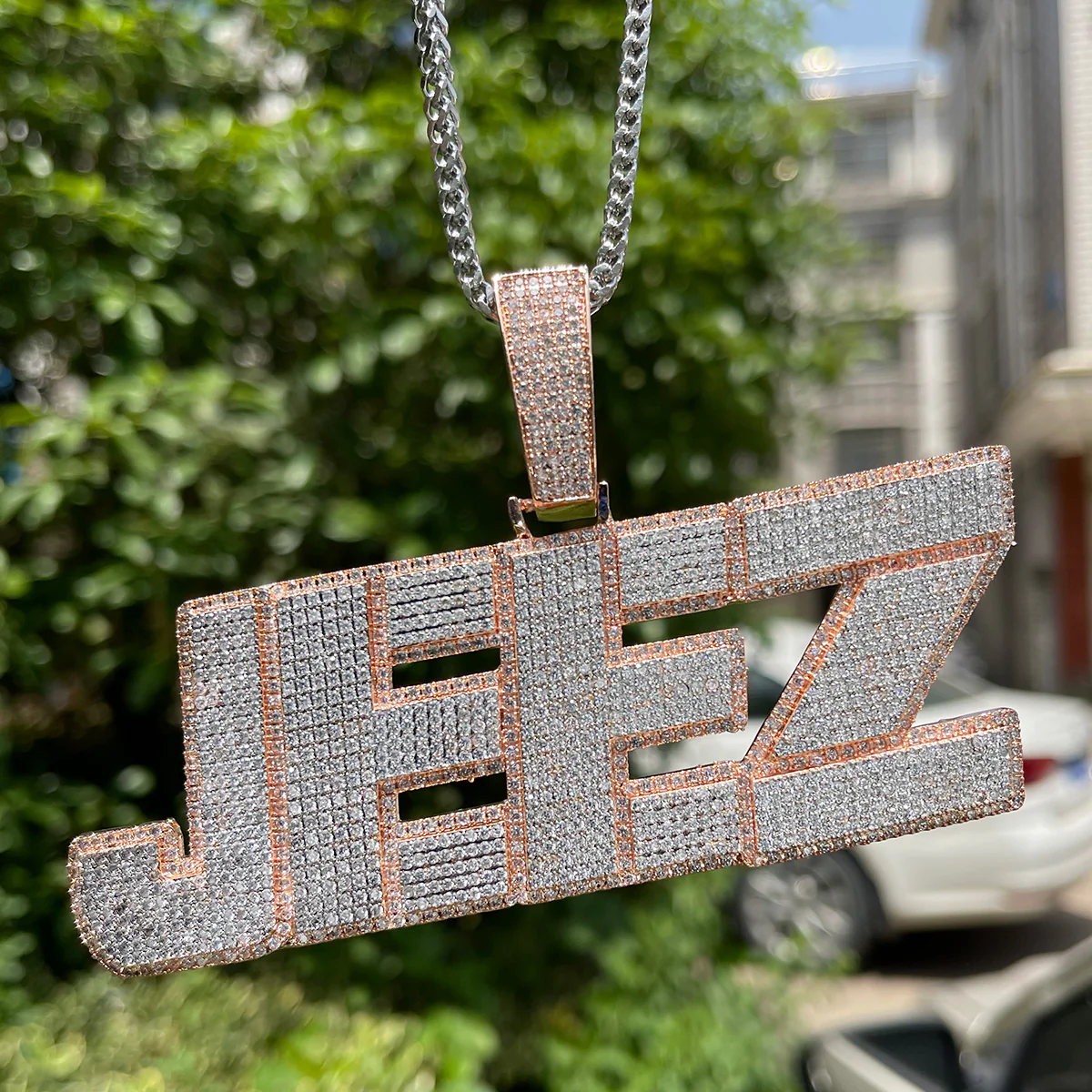 All Caps Bold and Bling Iced Out Personalized Custom Name Necklace Pendant - Image 3