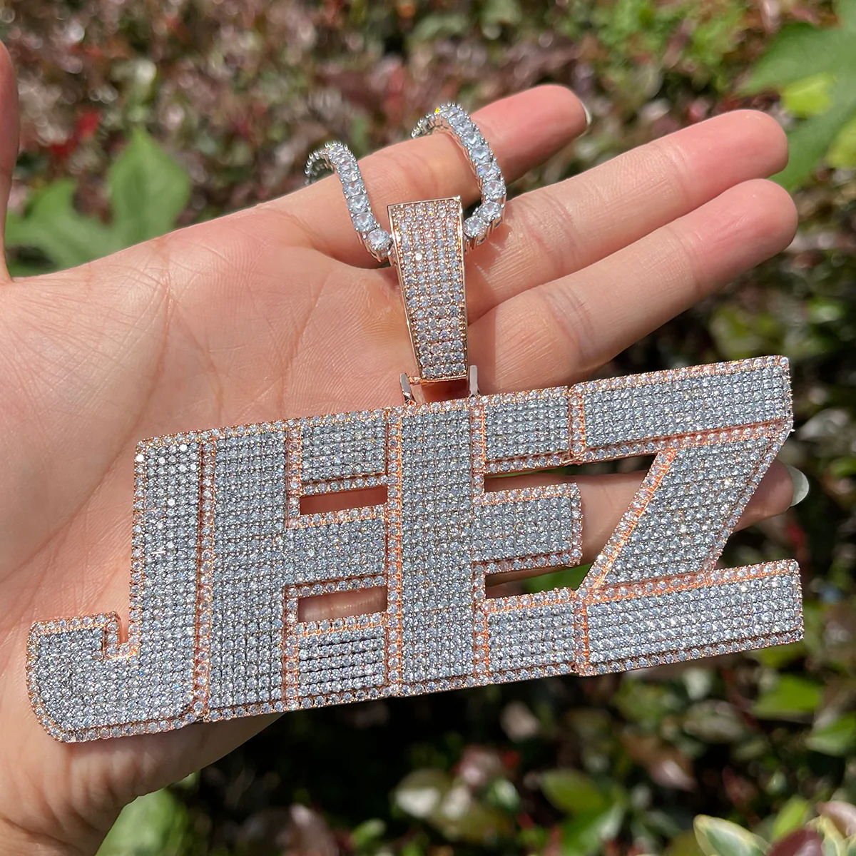 All Caps Bold and Bling Iced Out Personalized Custom Name Necklace Pendant - Image 4
