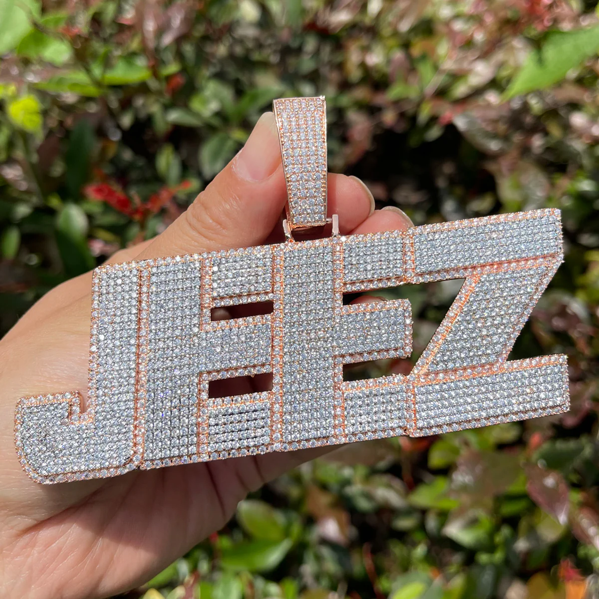 All Caps Bold and Bling Iced Out Personalized Custom Name Necklace Pendant - Image 5
