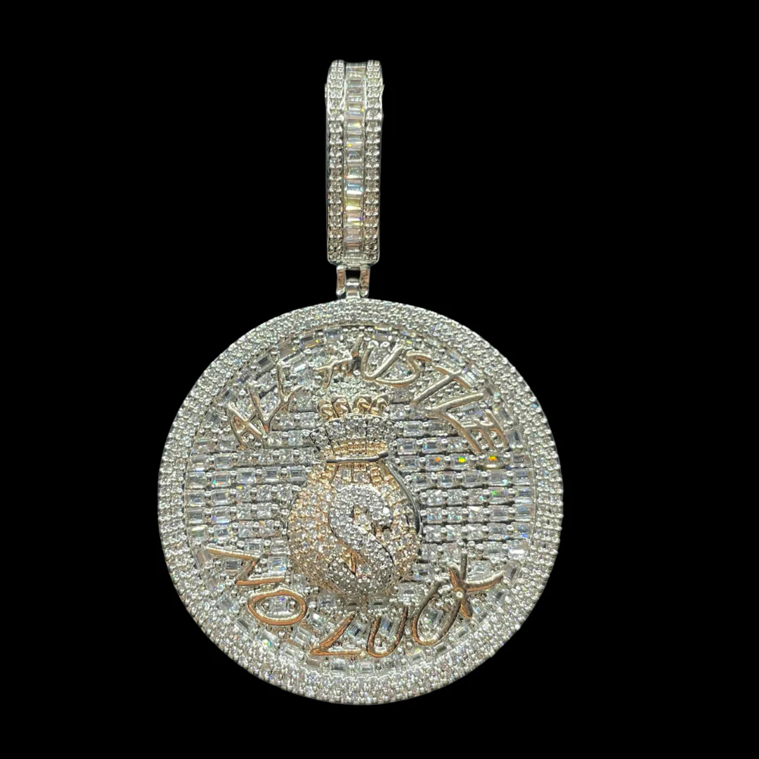 All Hustle No Luck Iced Out Letter Diamond Pendant Necklace - Image 3