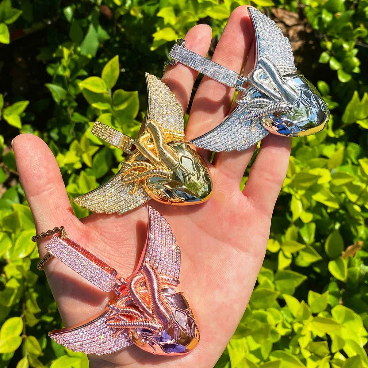 Anatomical Winged Heart Iced Out Diamond Pendant Necklace - Image 2