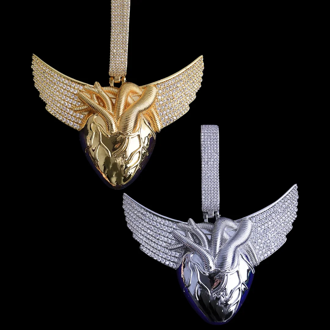 Anatomical Winged Heart Iced Out Diamond Pendant Necklace - Image 3