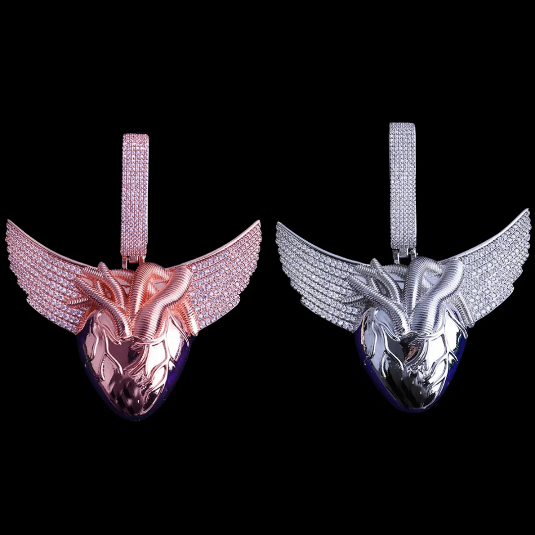 Anatomical Winged Heart Iced Out Diamond Pendant Necklace - Image 4