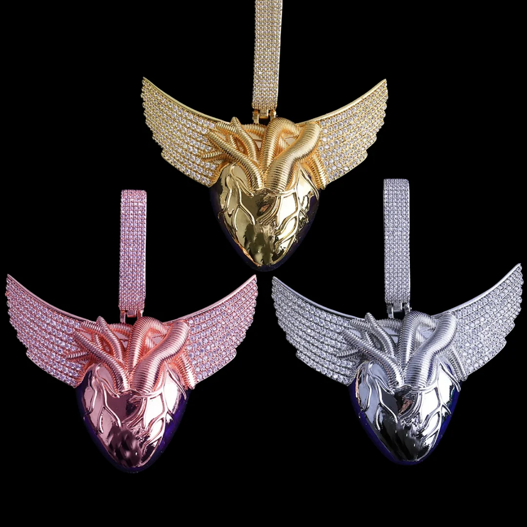 Anatomical Winged Heart Iced Out Diamond Pendant Necklace - Image 5
