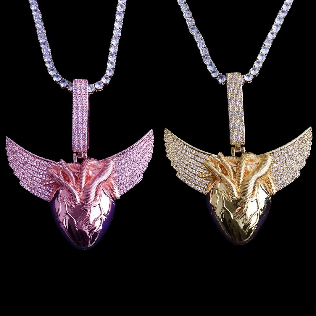 Anatomical Winged Heart Iced Out Diamond Pendant Necklace - Image 6