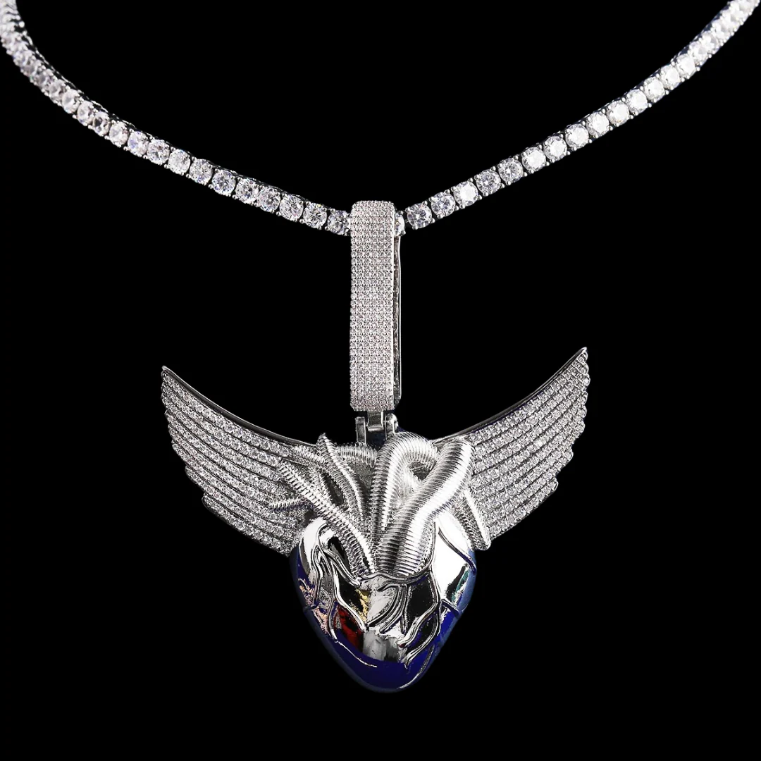 Anatomical Winged Heart Iced Out Diamond Pendant Necklace - Image 7