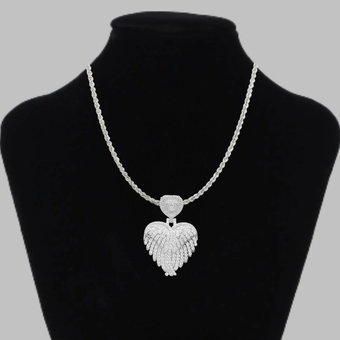Angel Wings Heart Tennis Iced Out Diamond Pendant Necklace - Image 2