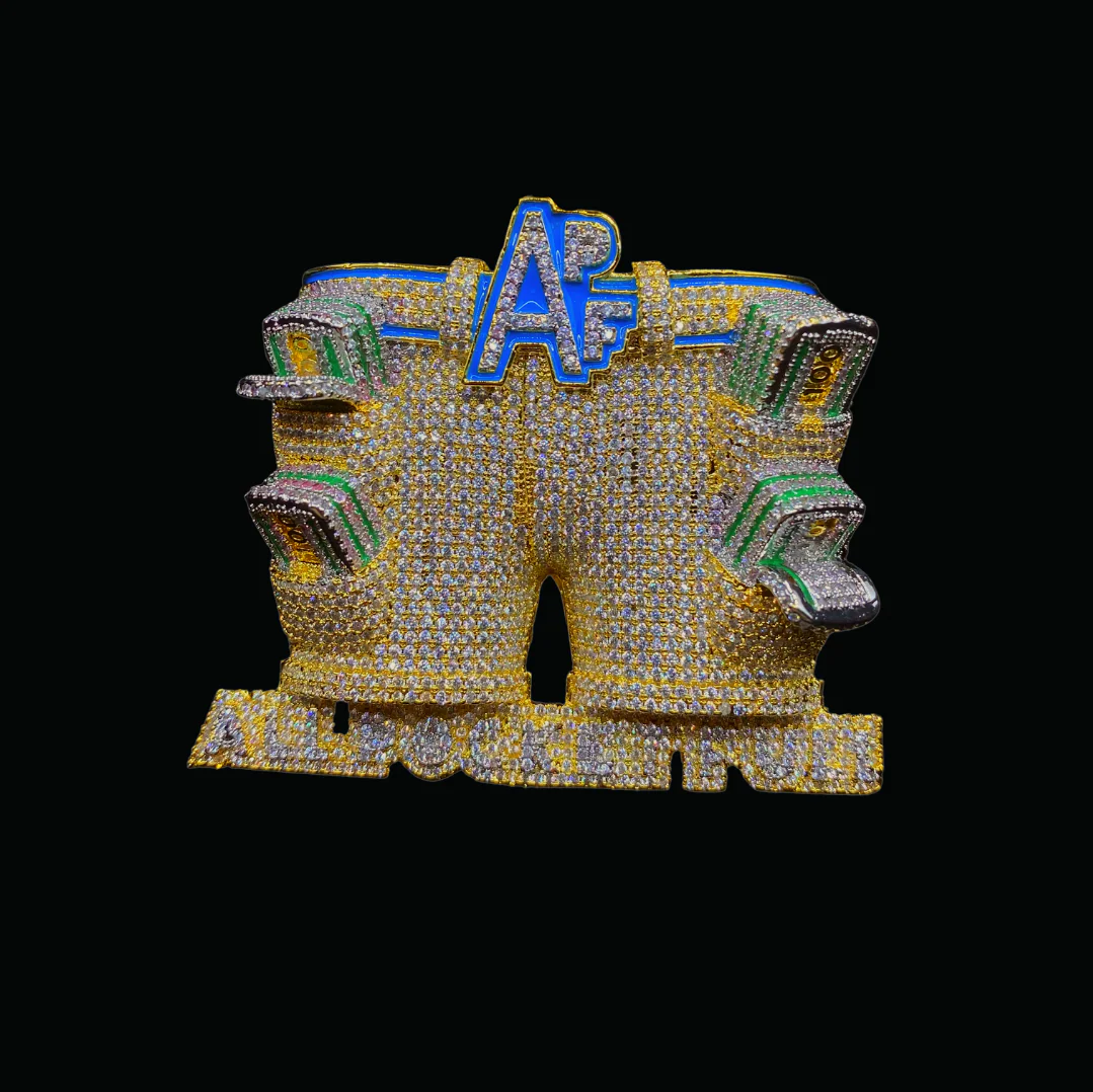 APF All Pocket Full Money Iced Out Letter Diamond Pendant Necklace - Image 3