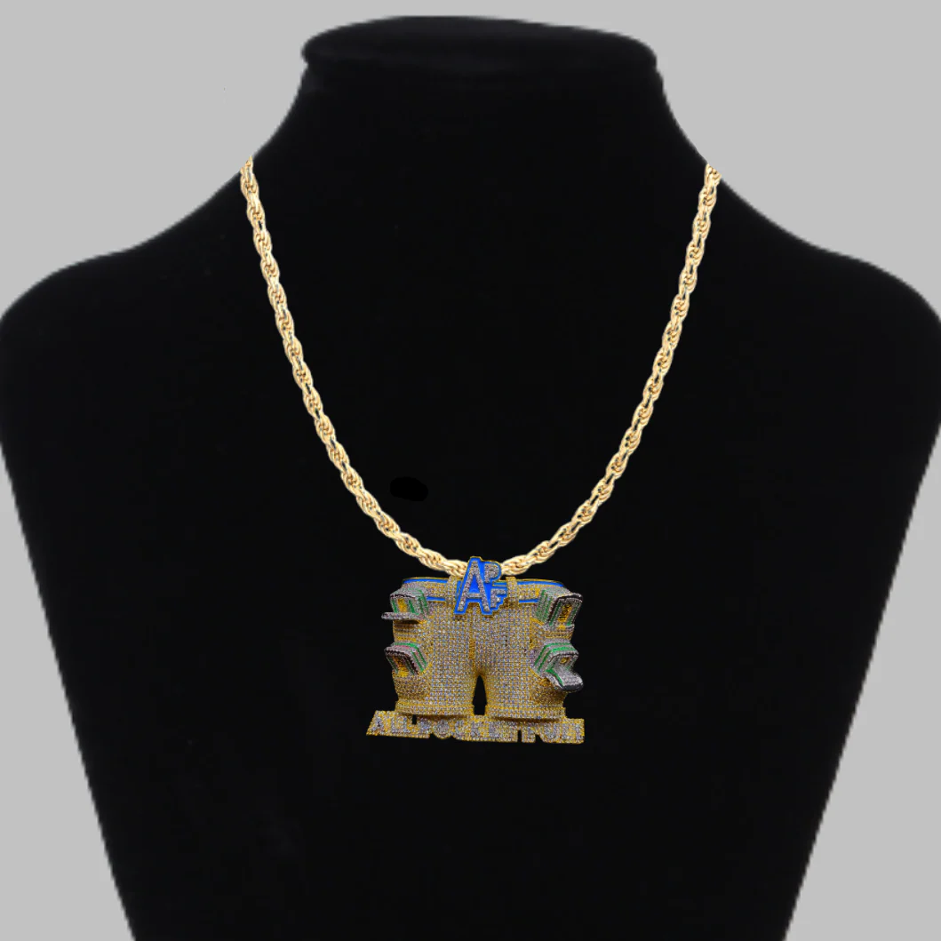 APF All Pocket Full Money Iced Out Letter Diamond Pendant Necklace - Image 4