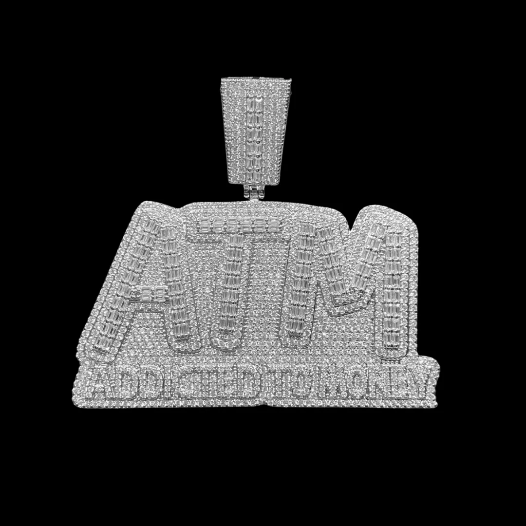 ATM Addicted To Money Iced Out Letter Diamond Pendant Necklace - Image 3