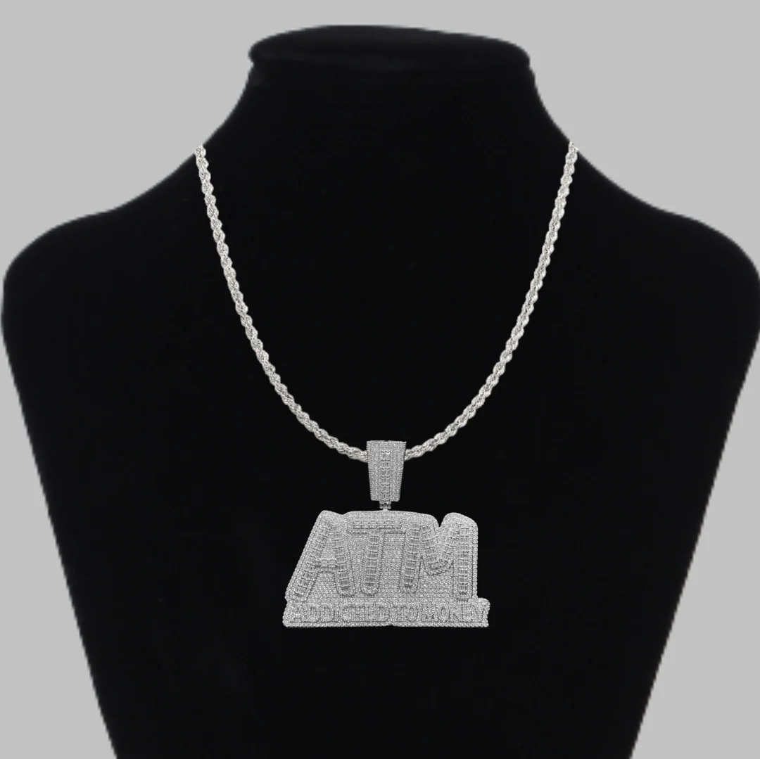 ATM Addicted To Money Iced Out Letter Diamond Pendant Necklace - Image 4