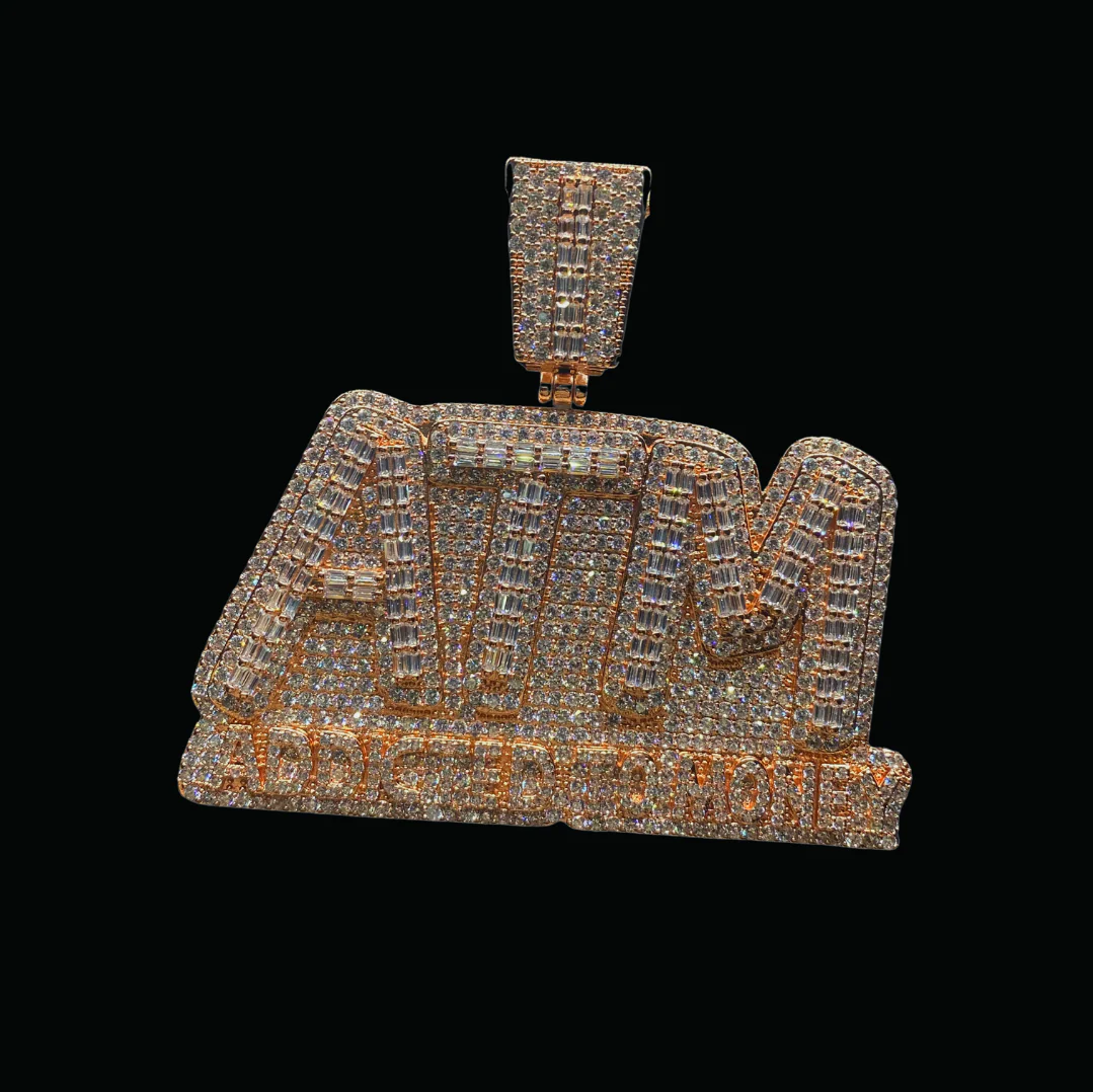 ATM Addicted To Money Iced Out Letter Diamond Pendant Necklace - Image 5