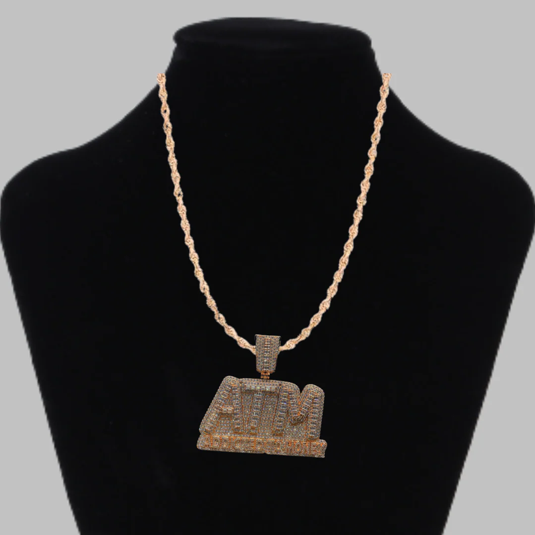 ATM Addicted To Money Iced Out Letter Diamond Pendant Necklace - Image 6